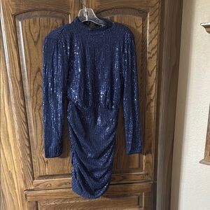 Sparkling Midnight Blue Long Sleeve Dress
